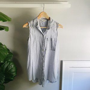 Blue/White Strip Sleeveless Button Down Tunic Tank